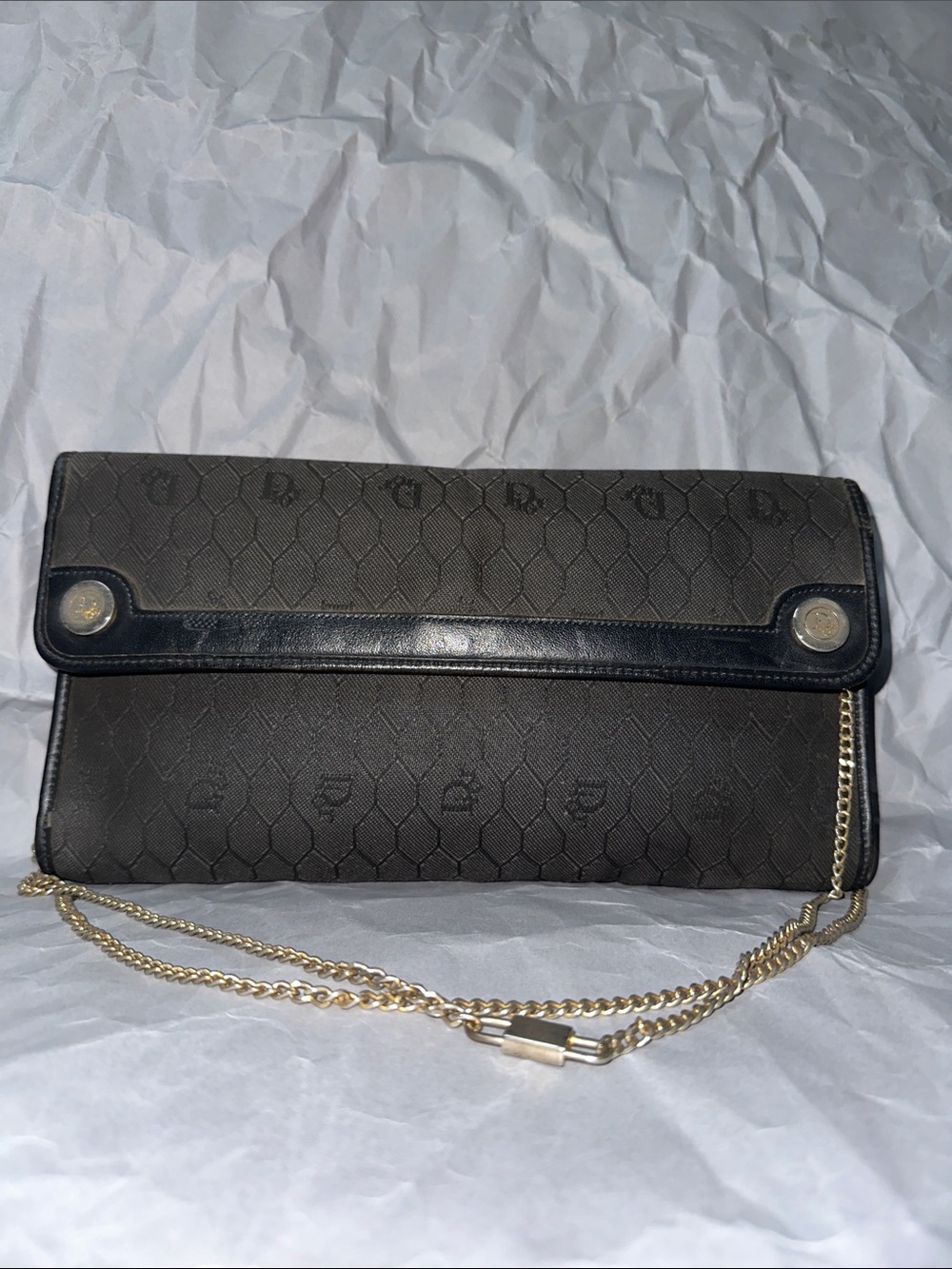 Vintage Dior Black Clutch with chain and Dior hardware